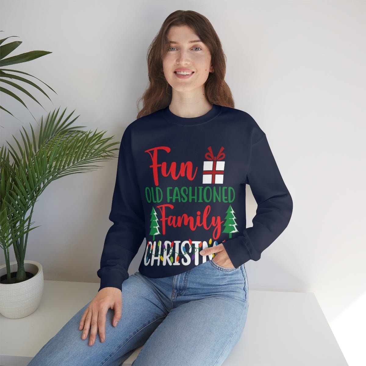 Fun Old Fashioned Family Christmas Holiday Apparel Christmas shirts Navy Crewneck Sweatshirt - I Love Heartstrings