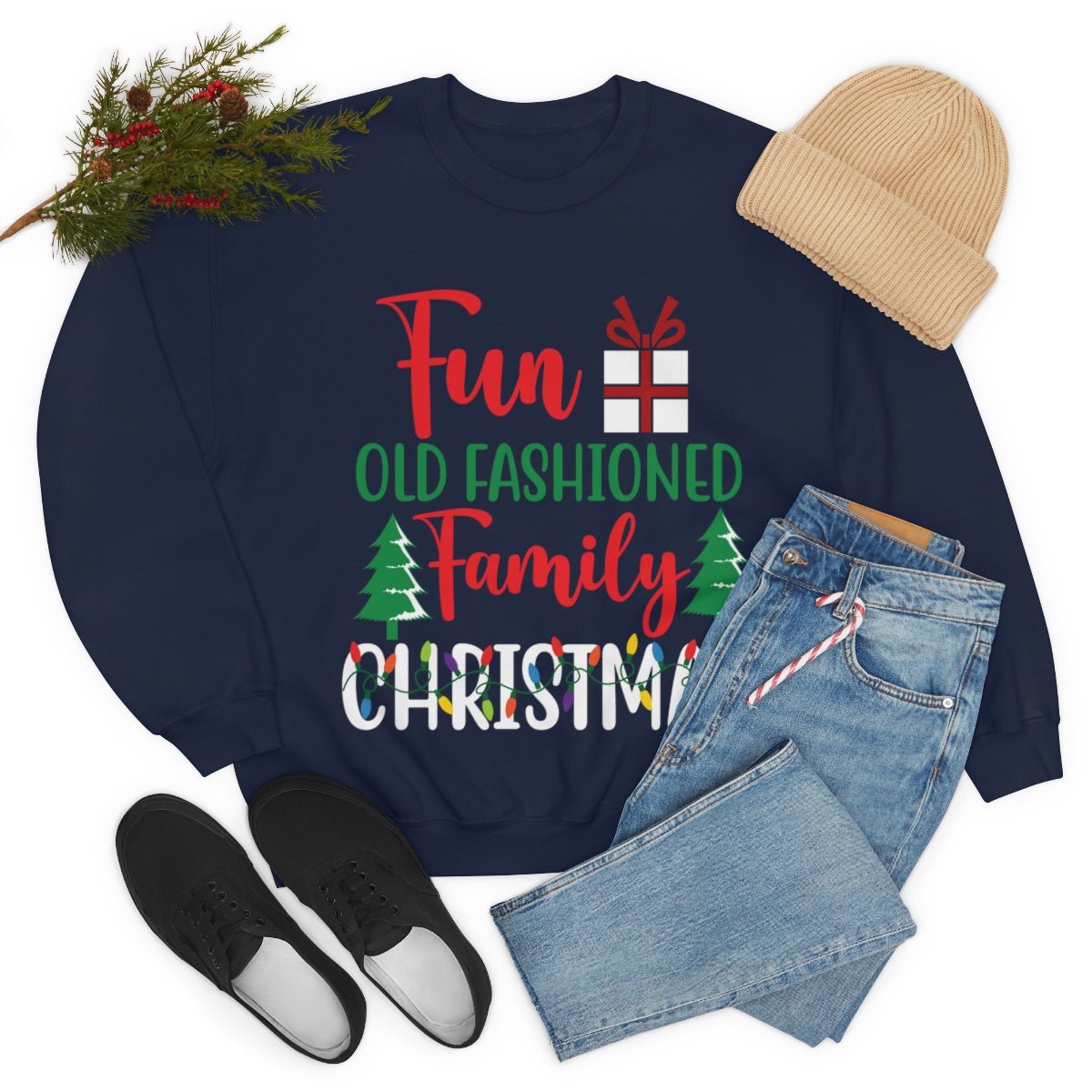 Fun Old Fashioned Family Christmas Holiday Apparel Christmas shirts Navy Crewneck Sweatshirt - I Love Heartstrings