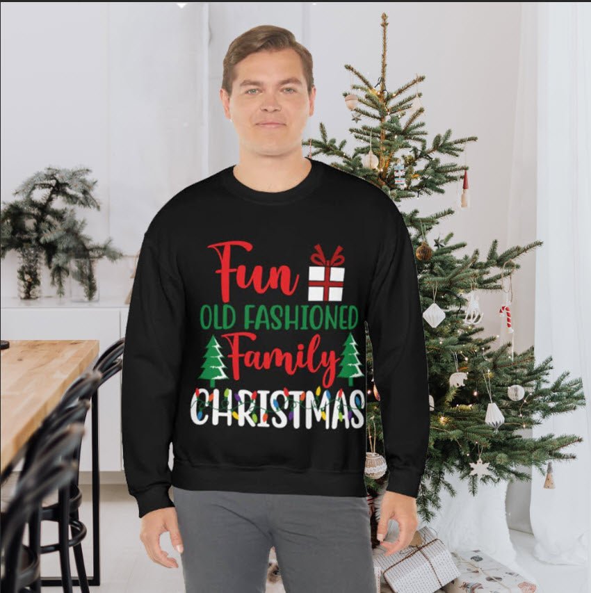 Fun Old Fashioned Family Christmas Unisex Black Crewneck Sweatshirt Holiday Apparel Gift - I Love Heartstrings