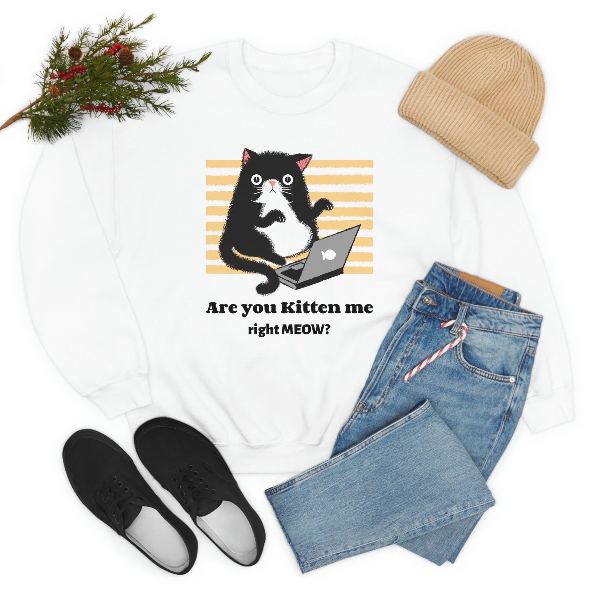 Funny cat shirt, Are you kitten me White Unisex Heavy Blend™ Crewneck Sweatshirt - I Love Heartstrings