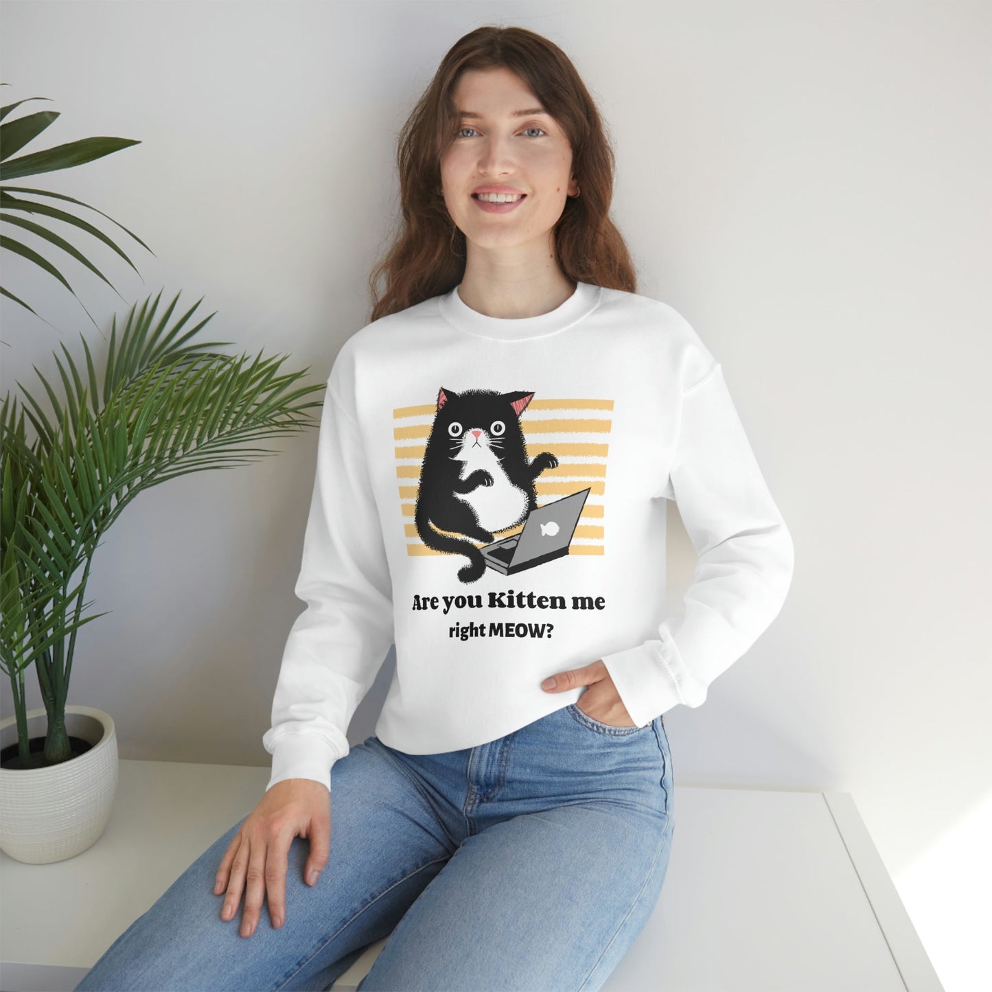 Funny cat shirt, Are you kitten me White Unisex Heavy Blend™ Crewneck Sweatshirt - I Love Heartstrings