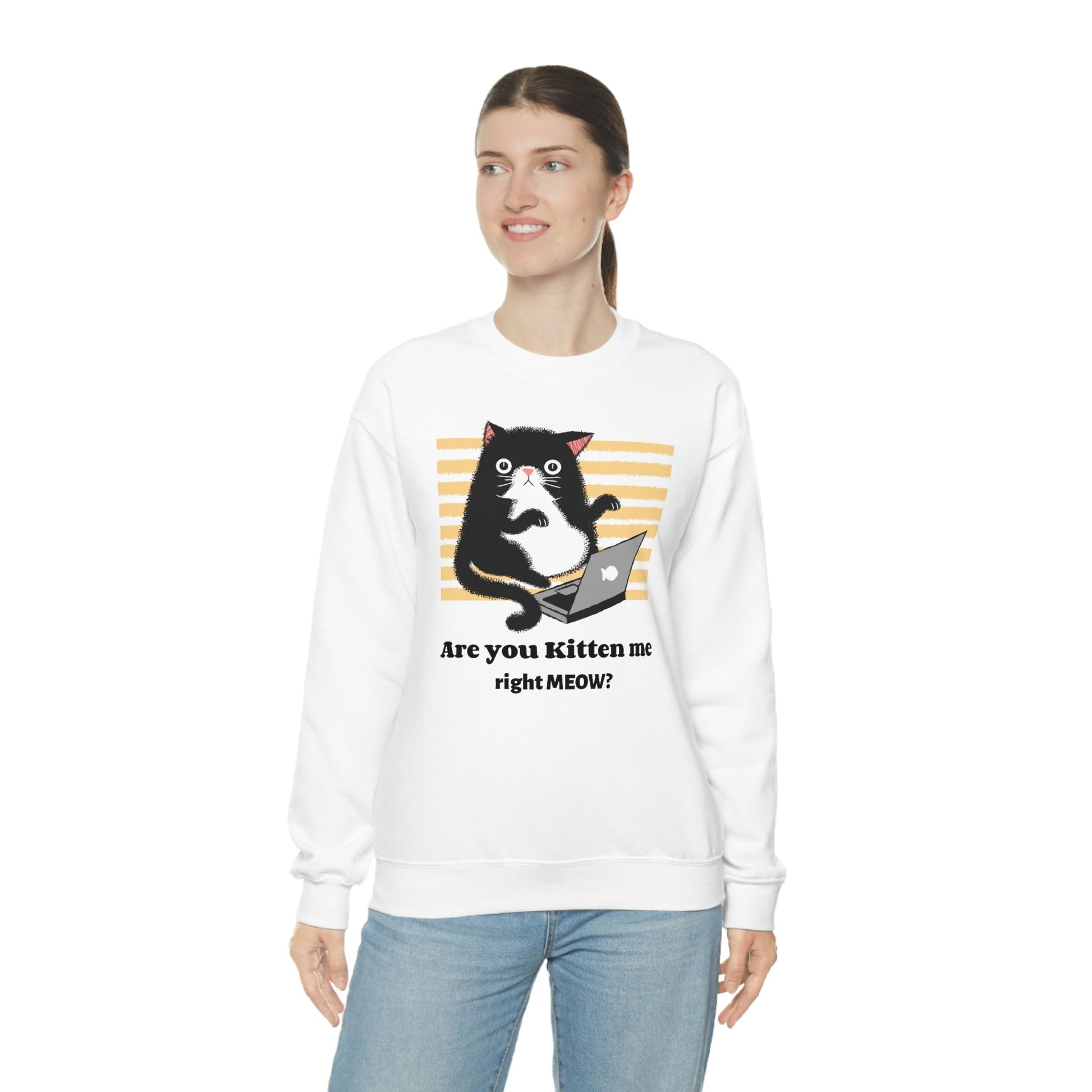 Funny cat shirt, Are you kitten me White Unisex Heavy Blend™ Crewneck Sweatshirt - I Love Heartstrings