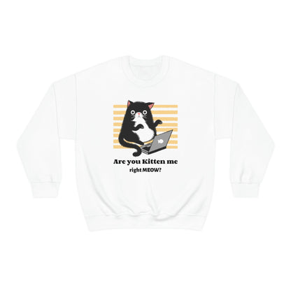 Funny cat shirt, Are you kitten me White Unisex Heavy Blend™ Crewneck Sweatshirt - I Love Heartstrings