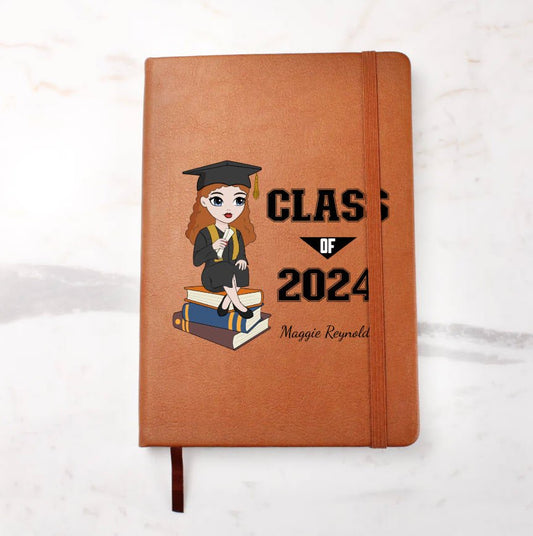 Graduate Gift Class Of 2024 and beyond Customizable PU Leather Journal Notebook for girls and guys - I Love Heartstrings