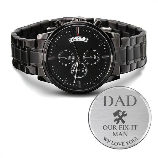 Handyman Dad Chronograph Watch Black with tribute - I Love Heartstrings