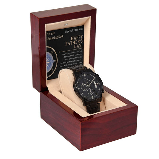 Happy Father's Day Black Chronograph Watch Gift for Dad - I Love Heartstrings