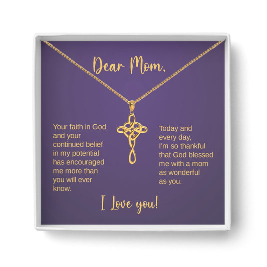 "Happy Mother's Day" 14k Gold Infinity Cross Pendant Necklace with Message card Gift for mom mothers day gifts birthday gifts cross for mom - I Love Heartstrings