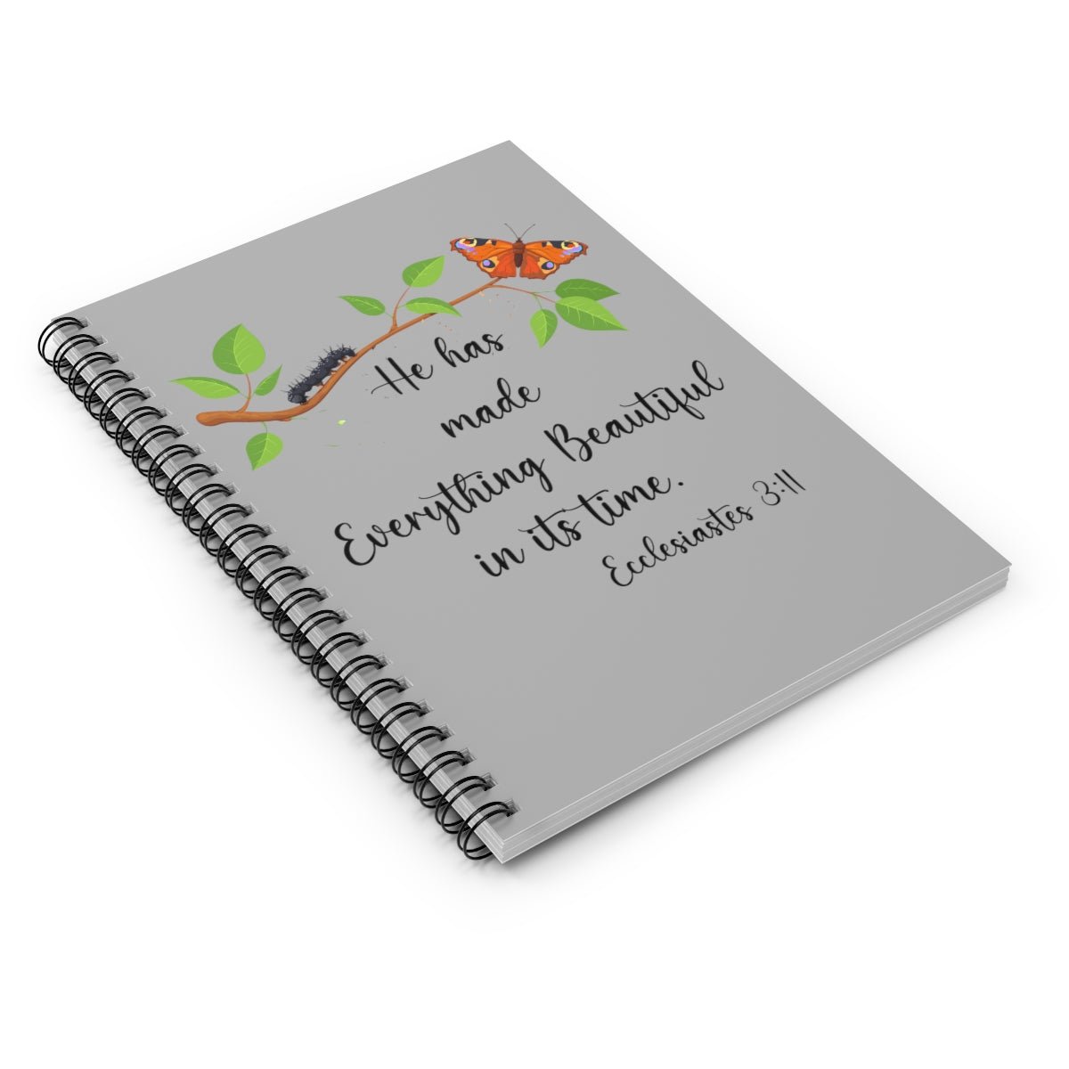 Light Gray Ecclesiastes 3:11 Butterfly Spiral Bible Notebook Journal Ruled Line paper Christian journal for women keeping the faith gift for new believers - I Love Heartstrings