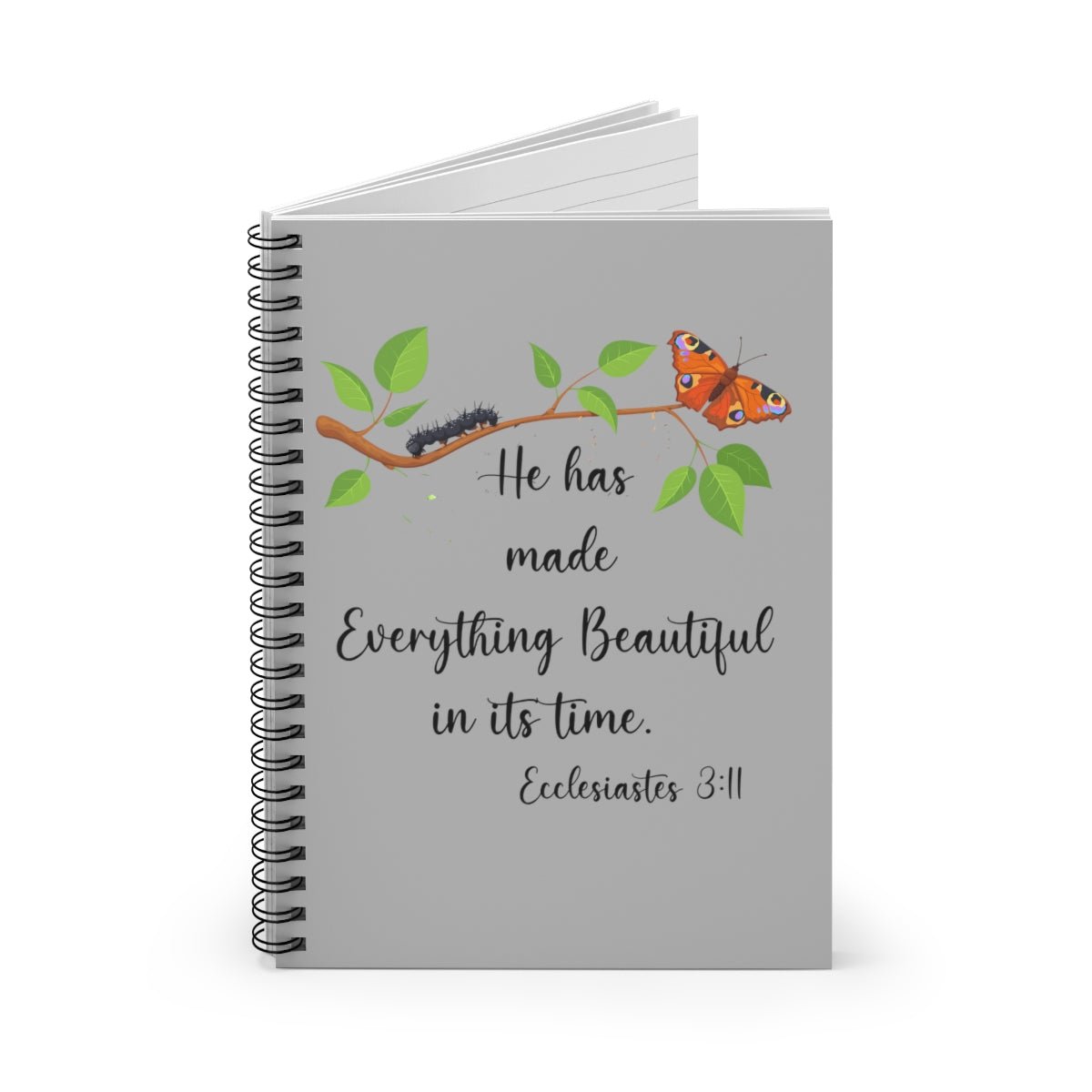 Light Gray Ecclesiastes 3:11 Butterfly Spiral Bible Notebook Journal Ruled Line paper Christian journal for women keeping the faith gift for new believers - I Love Heartstrings