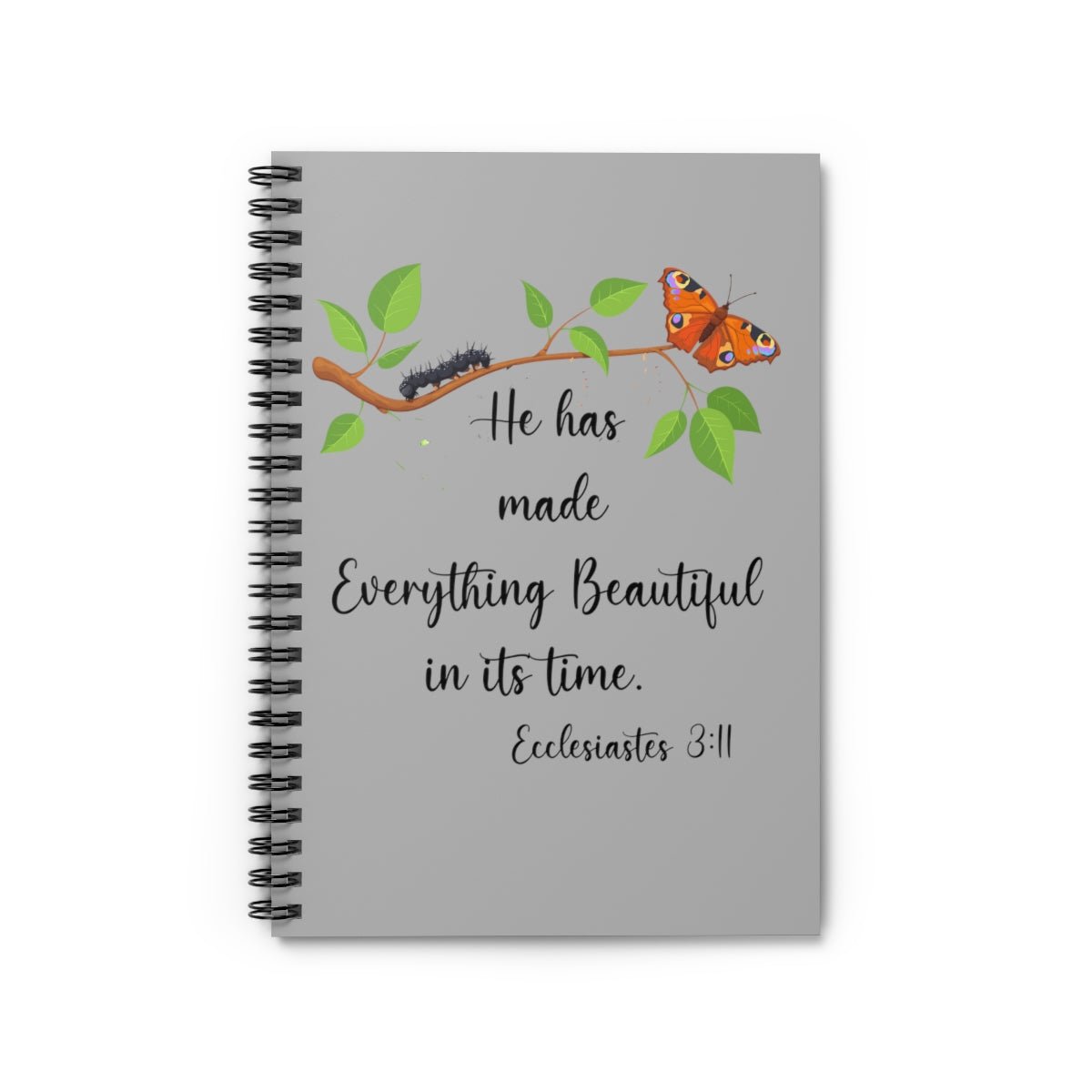 Light Gray Ecclesiastes 3:11 Butterfly Spiral Bible Notebook Journal Ruled Line paper Christian journal for women keeping the faith gift for new believers - I Love Heartstrings