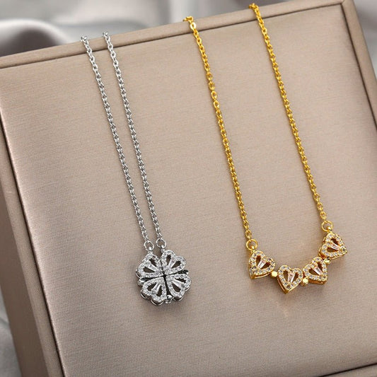 Lucky Four Leaf Clover Necklaces for Women Heart Pendant Chain Necklace Stainless Steel Jewelry Gift - I Love Heartstrings