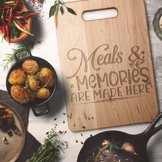 Meals & Memories Housewarming Maple Cutting Board, Gift for her - I Love Heartstrings