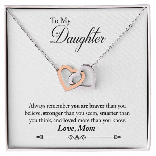 Mom Daughter Interlocking Hearts Necklace, To My Daughter, Birthday gift, Jewelry for Daughters, Always Remember Two Hearts Necklace - I Love Heartstrings