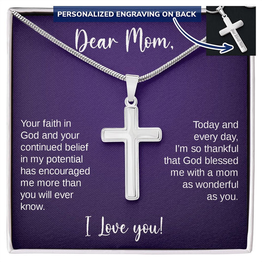 Mom I Love You Cross Necklace - I Love Heartstrings