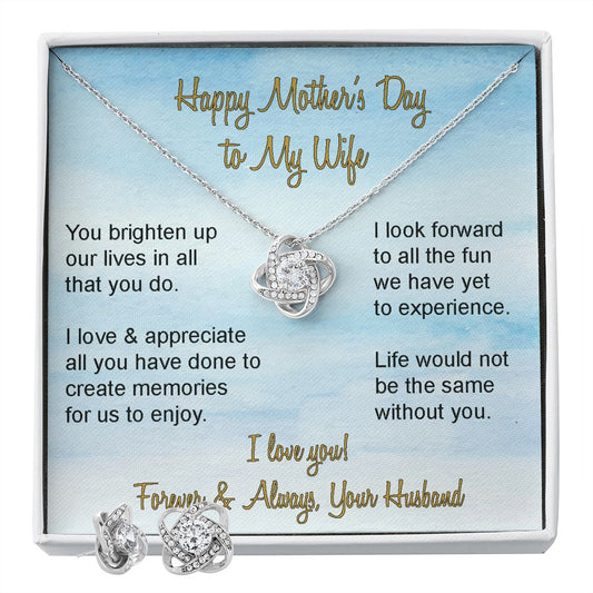 Mother's Day Love Knot Necklace and Earring Set for Wife from husband, sentimental gift, message card jewelry for mom, meaningful present - I Love Heartstrings