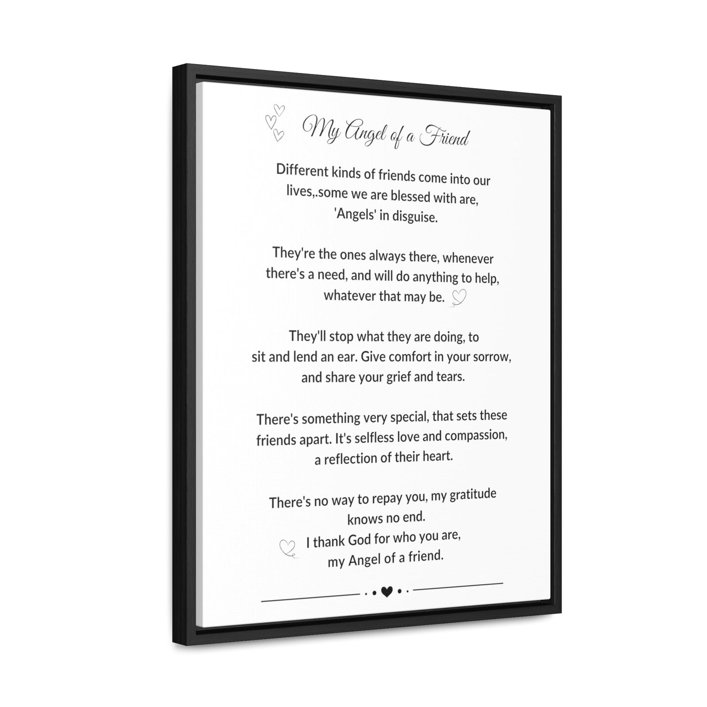 My Angel of a Friend Angel Friendship Poem on Black or Brown Framed Gallery Canvas Wrap Best Friend Appreciation Gift - I Love Heartstrings