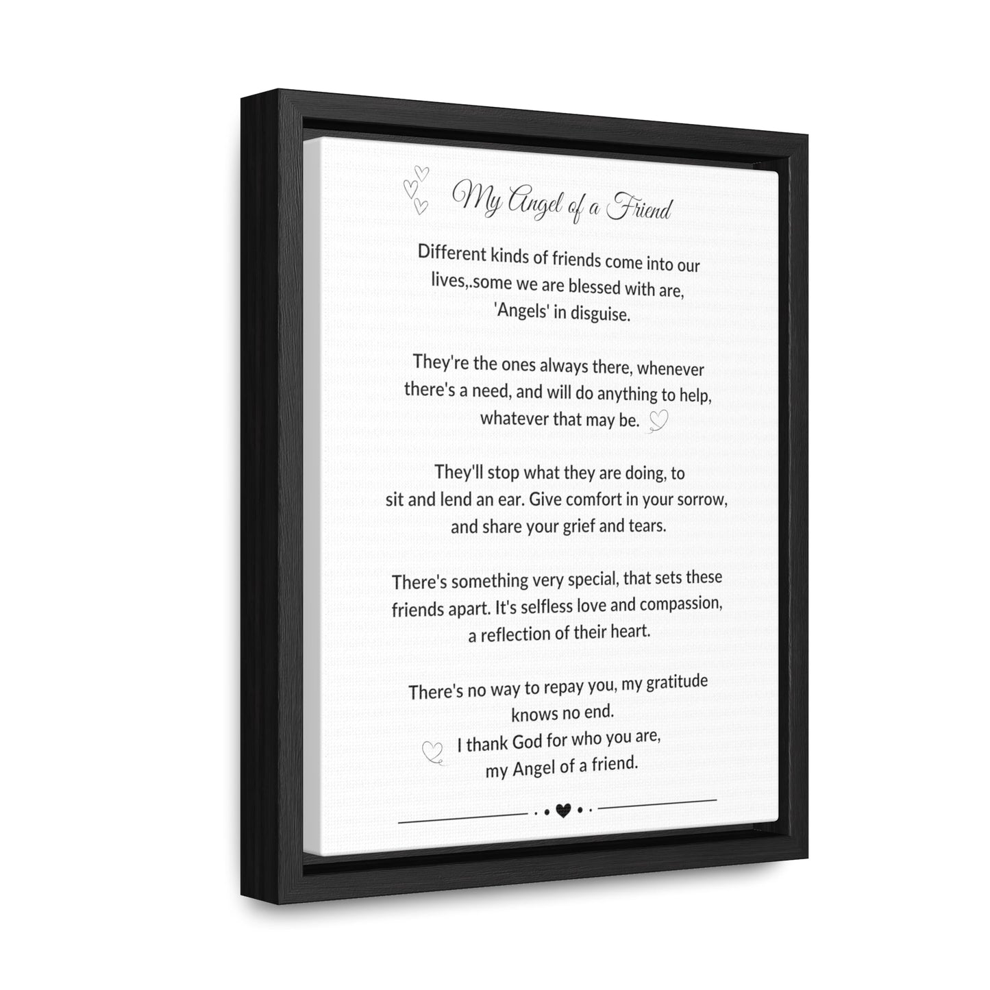 My Angel of a Friend Angel Friendship Poem on Black or Brown Framed Gallery Canvas Wrap Best Friend Appreciation Gift - I Love Heartstrings