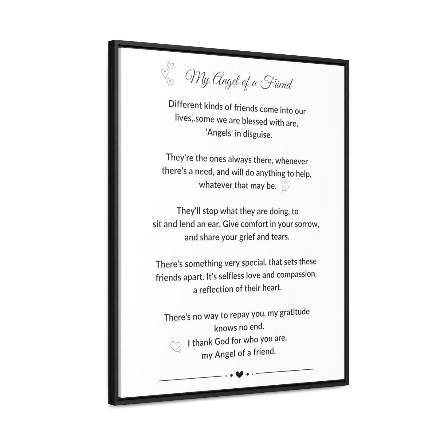 My Angel of a Friend Angel Friendship Poem on Black or Brown Framed Gallery Canvas Wrap Best Friend Appreciation Gift - I Love Heartstrings