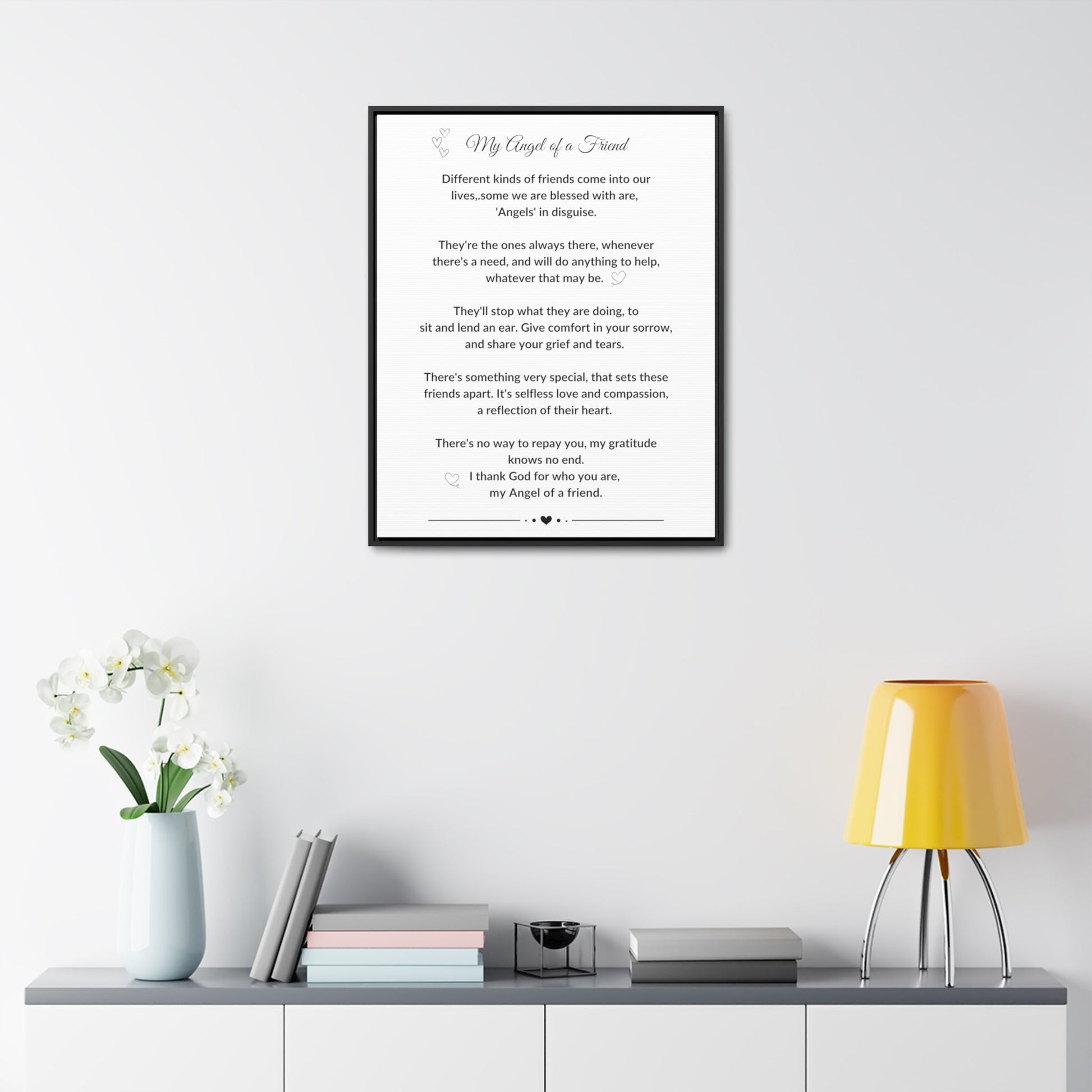 My Angel of a Friend Angel Friendship Poem on Black or Brown Framed Gallery Canvas Wrap Best Friend Appreciation Gift - I Love Heartstrings