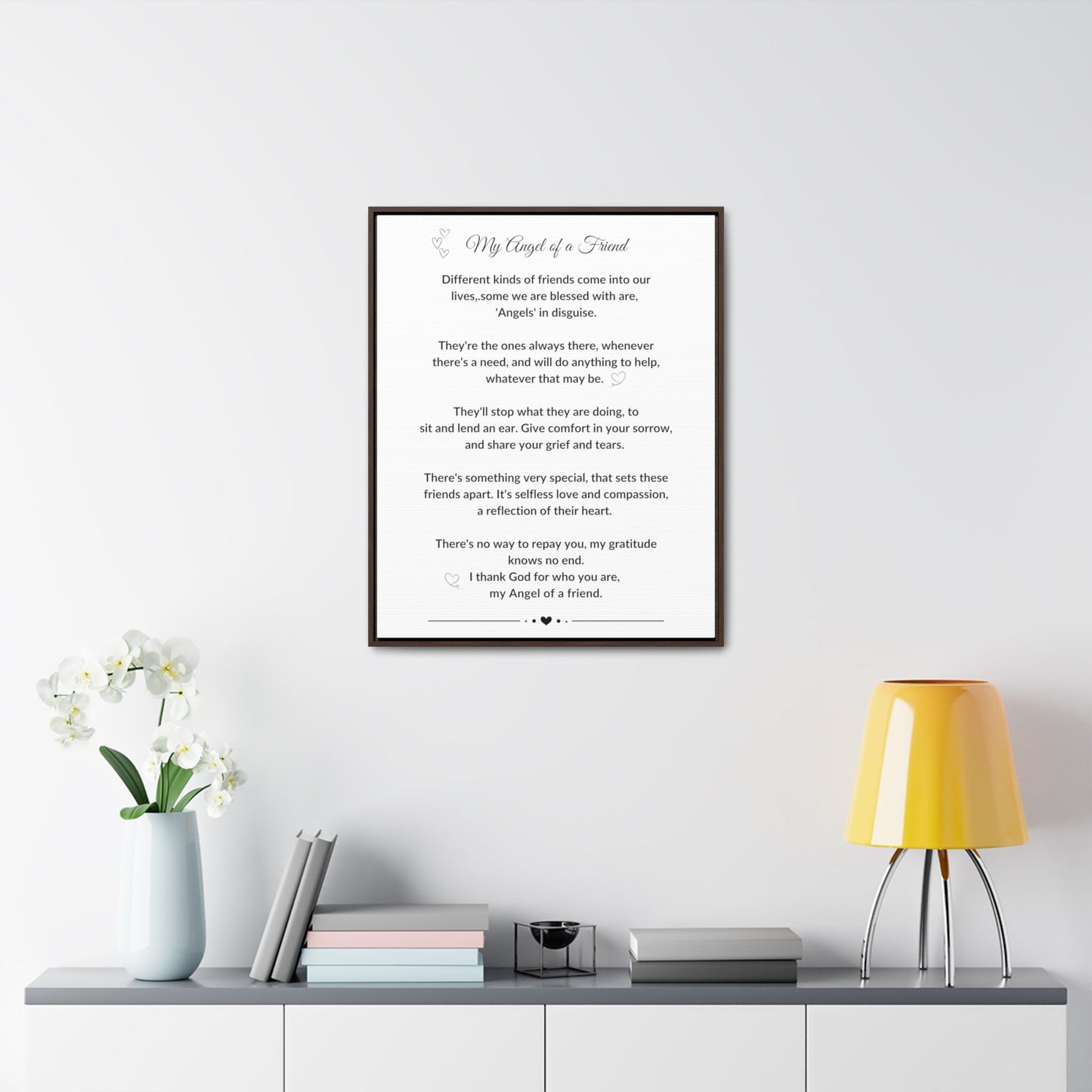 My Angel of a Friend Angel Friendship Poem on Black or Brown Framed Gallery Canvas Wrap Best Friend Appreciation Gift - I Love Heartstrings