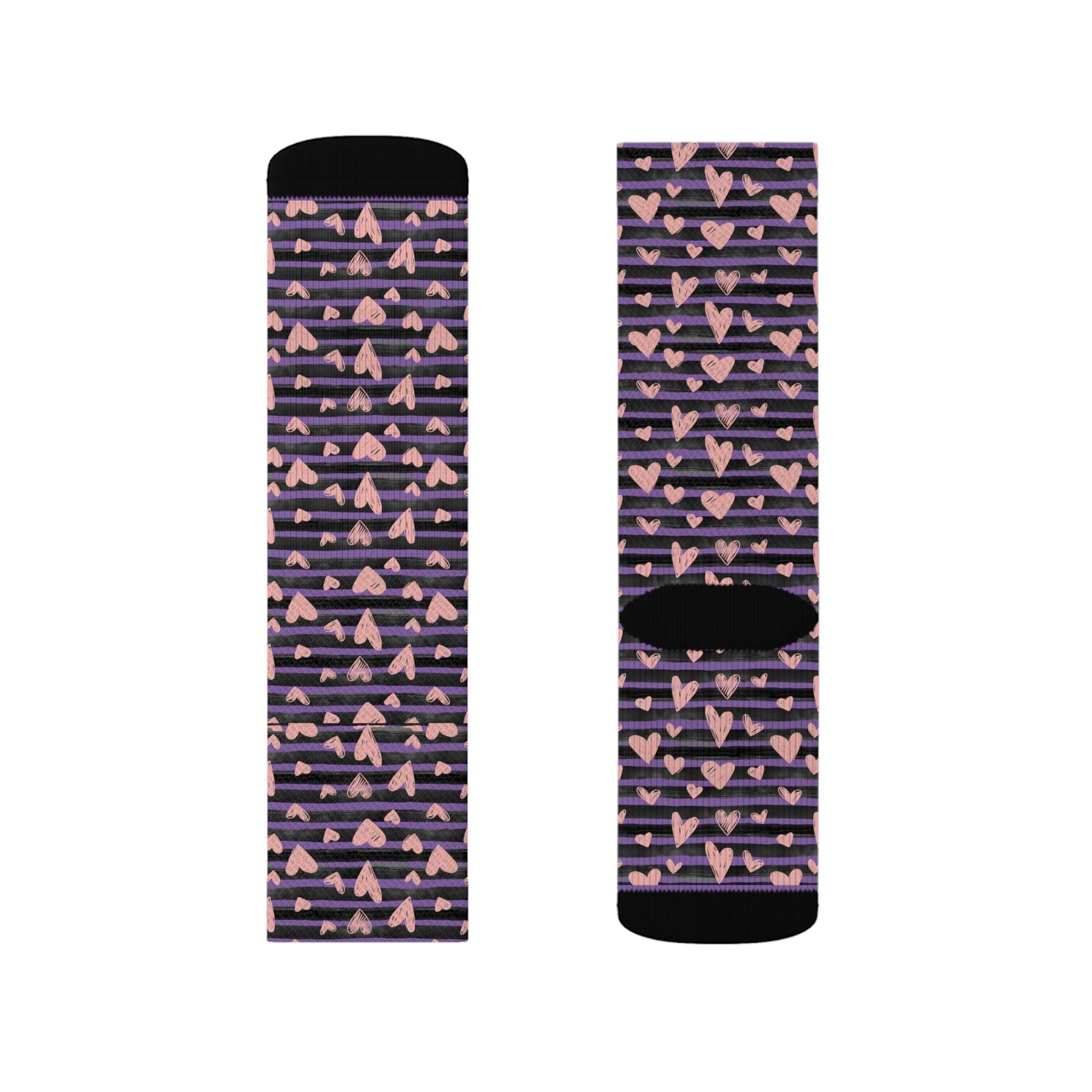 Purple Striped Valentine Socks - I Love Heartstrings