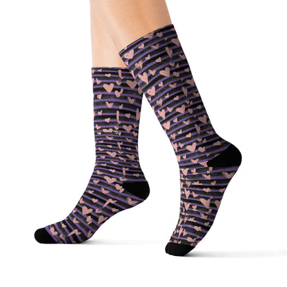 Purple Striped Valentine Socks - I Love Heartstrings