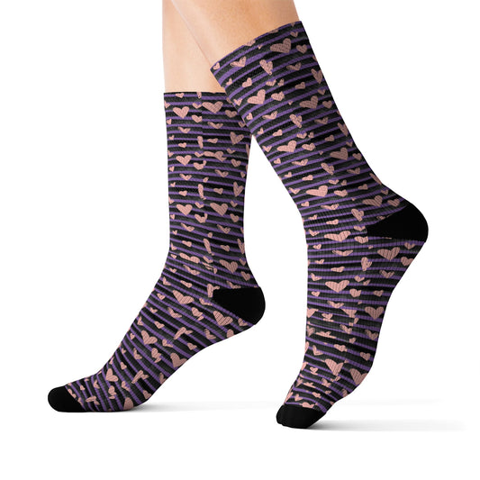 Purple Striped Valentine Socks - I Love Heartstrings