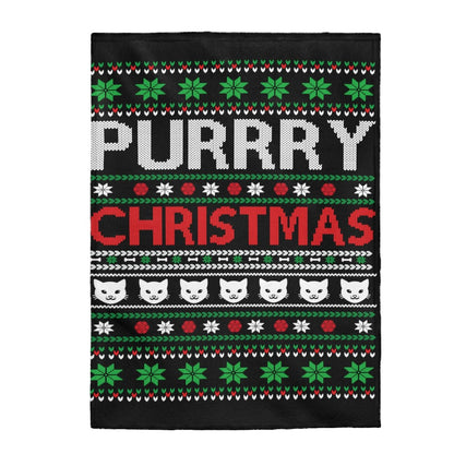 Purrry Christmas Cat Lover Velveteen Plush Blanket - I Love Heartstrings