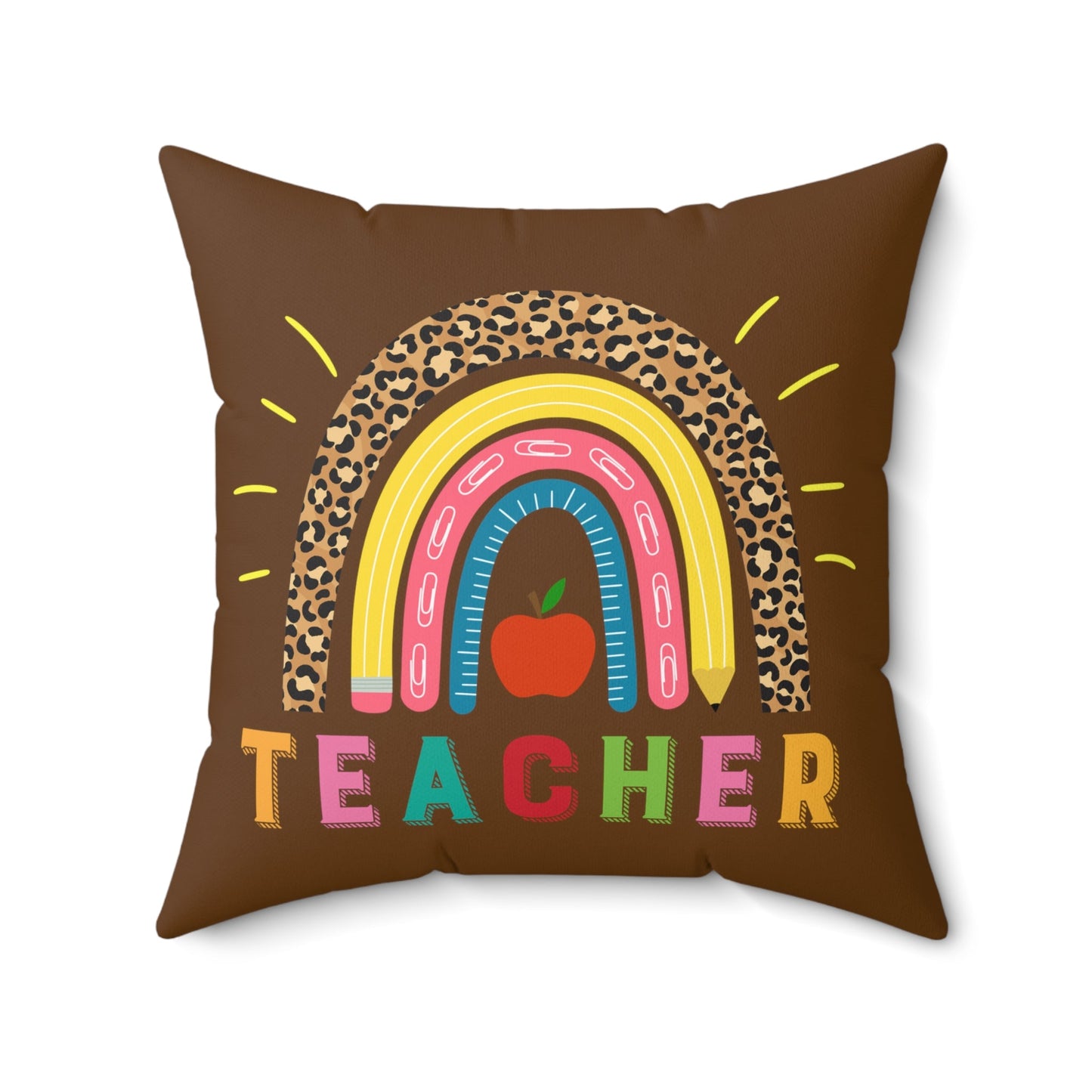 Rainbow Pillow for teacher on brown, teacher appreciation, end of school gift, elementary school, gift for teacher - I Love Heartstrings