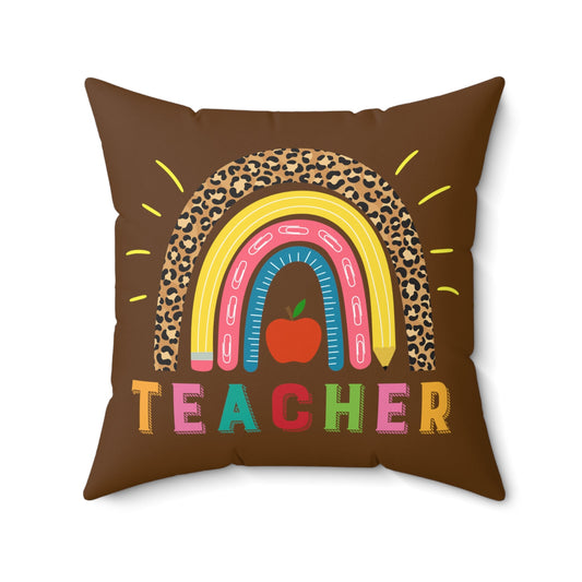 Rainbow Pillow for teacher on brown, teacher appreciation, end of school gift, elementary school, gift for teacher - I Love Heartstrings