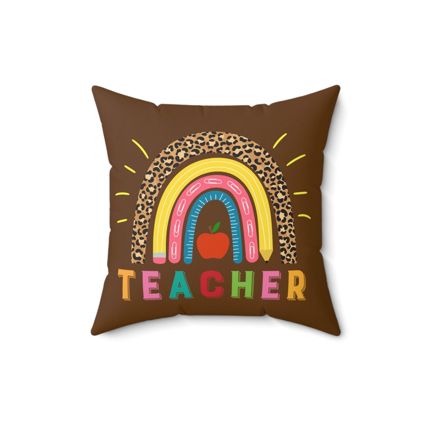 Rainbow Pillow for teacher on brown, teacher appreciation, end of school gift, elementary school, gift for teacher - I Love Heartstrings