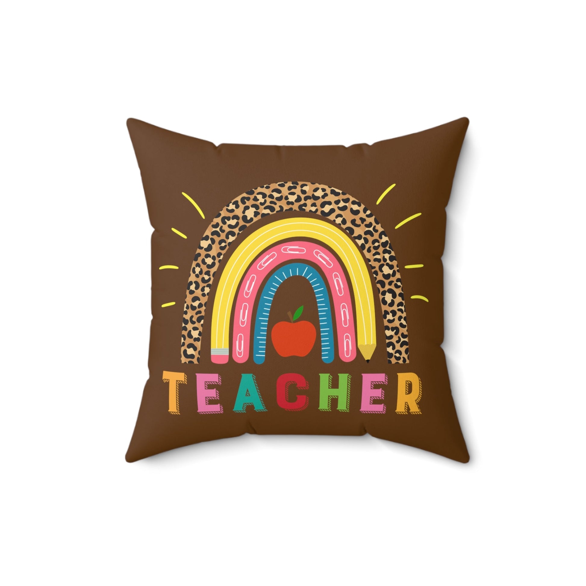 Rainbow Pillow for teacher on brown, teacher appreciation, end of school gift, elementary school, gift for teacher - I Love Heartstrings