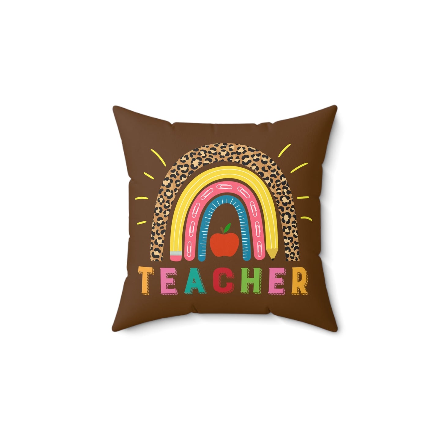 Rainbow Pillow for teacher on brown, teacher appreciation, end of school gift, elementary school, gift for teacher - I Love Heartstrings