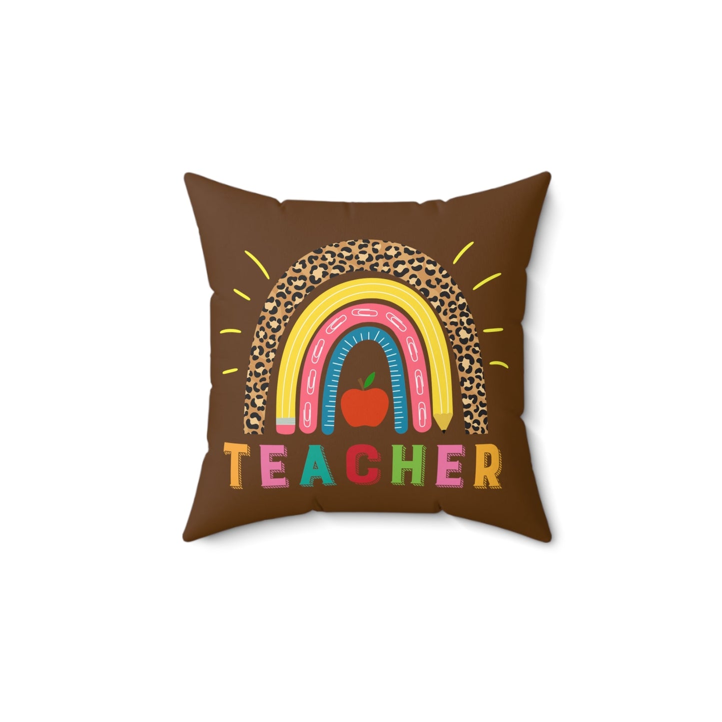 Rainbow Pillow for teacher on brown, teacher appreciation, end of school gift, elementary school, gift for teacher - I Love Heartstrings