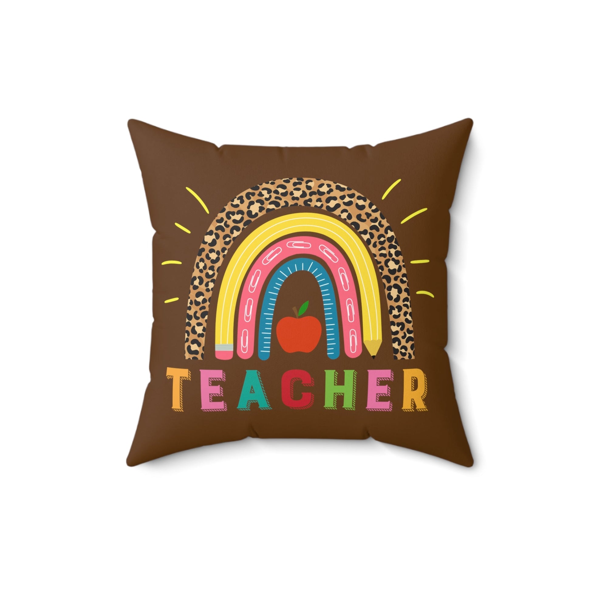 Rainbow Pillow for teacher on brown, teacher appreciation, end of school gift, elementary school, gift for teacher - I Love Heartstrings