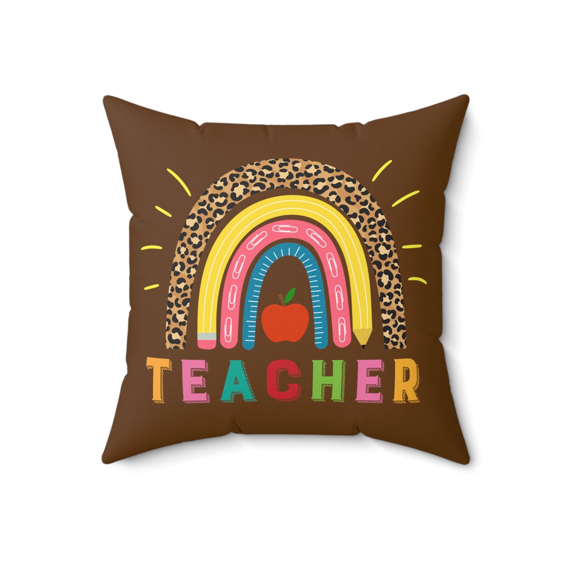 Rainbow Pillow for teacher on brown, teacher appreciation, end of school gift, elementary school, gift for teacher - I Love Heartstrings