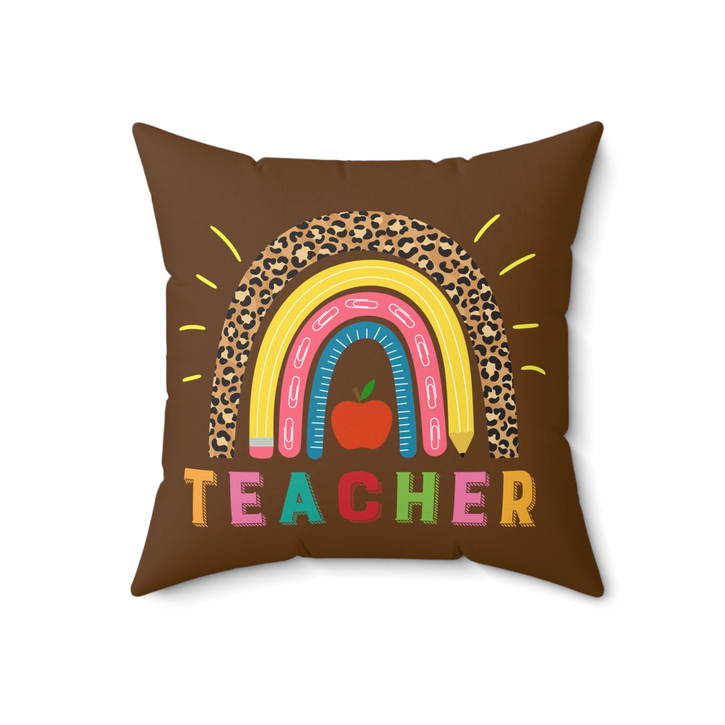 Rainbow Pillow for teacher on brown, teacher appreciation, end of school gift, elementary school, gift for teacher - I Love Heartstrings