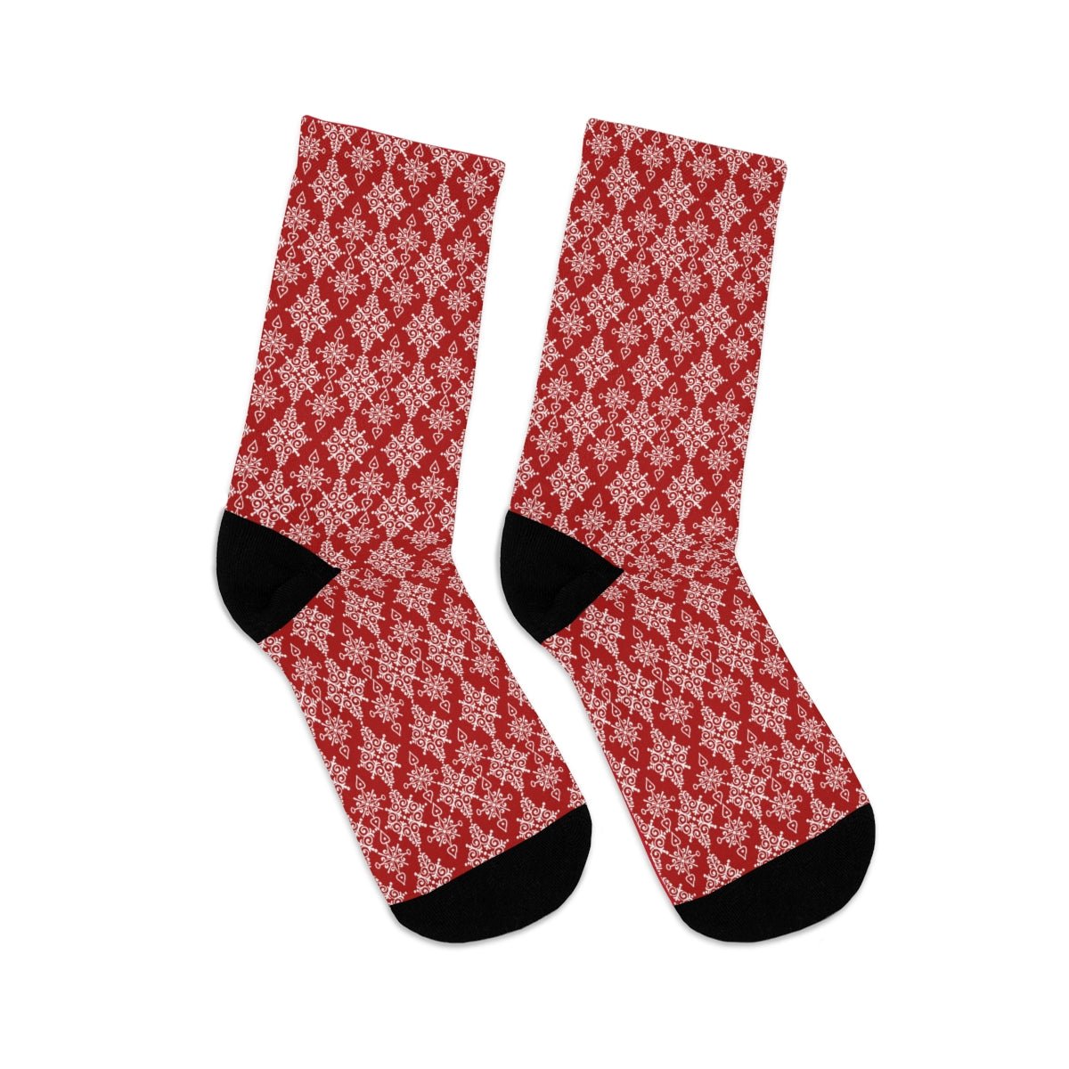 Red Holiday Snowflake Socks - I Love Heartstrings