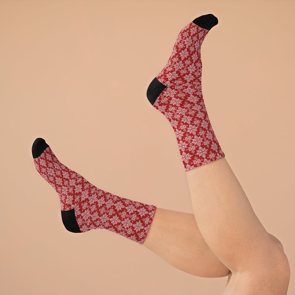 Red Holiday Snowflake Socks - I Love Heartstrings