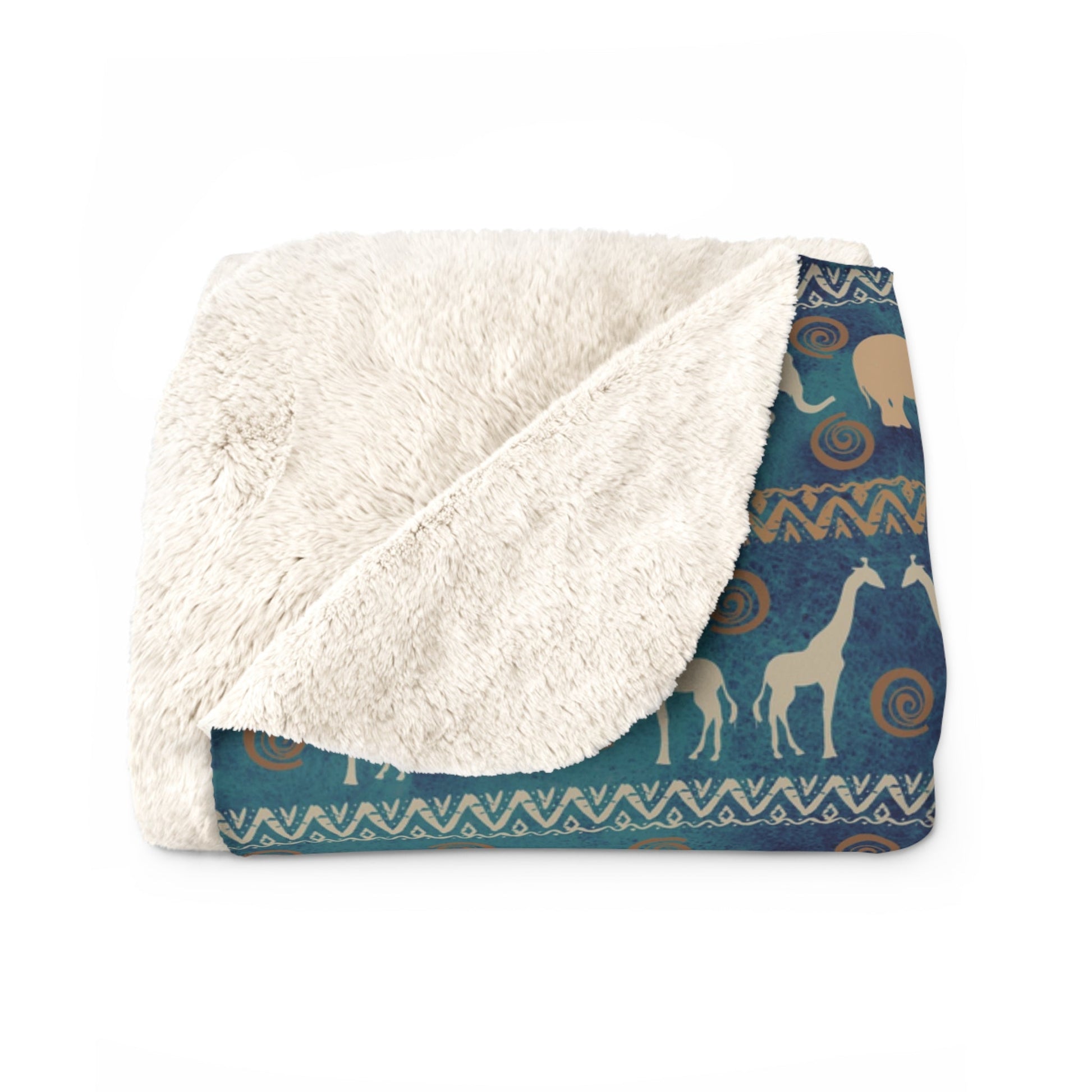 Sherpa Fleece Blanket African Design Giraffe and Elephant patterned print - I Love Heartstrings