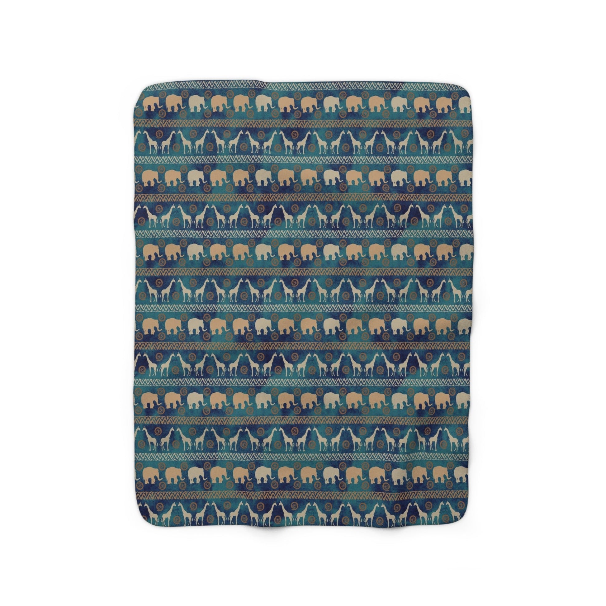 Sherpa Fleece Blanket African Design Giraffe and Elephant patterned print - I Love Heartstrings