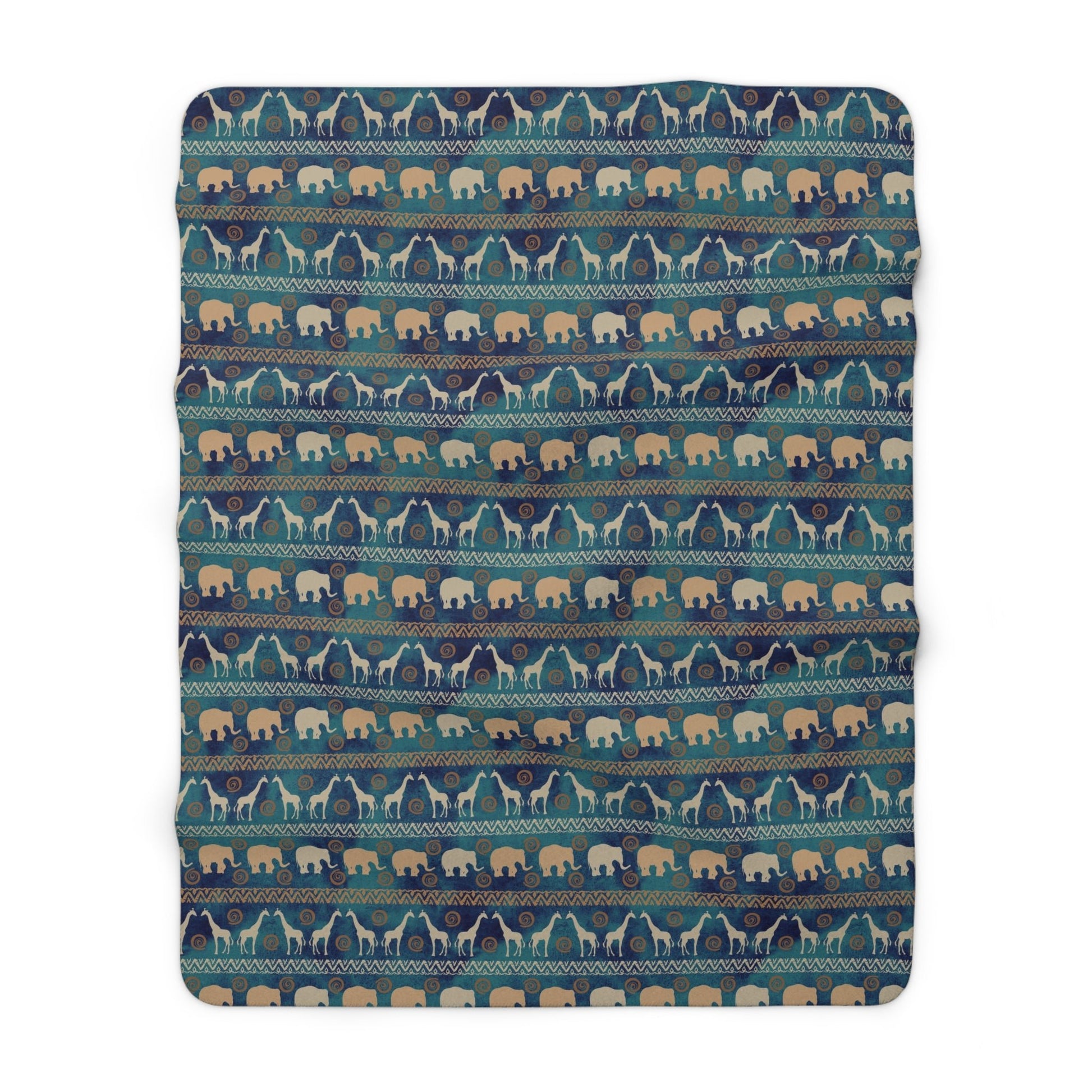 Sherpa Fleece Blanket African Design Giraffe and Elephant patterned print - I Love Heartstrings