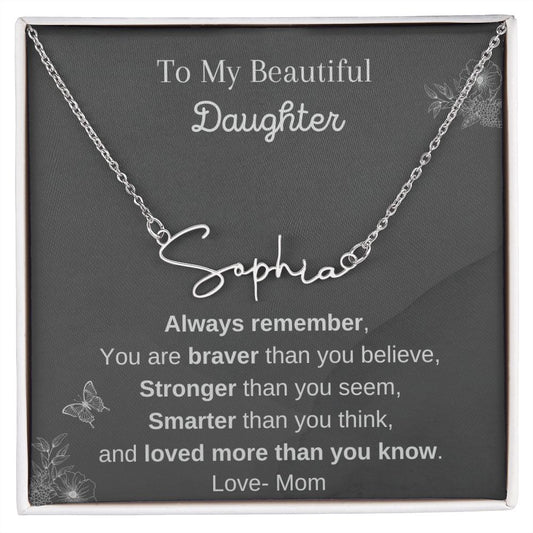 Signature Name Necklace for Daughter from Mom, Custom name necklace - I Love Heartstrings