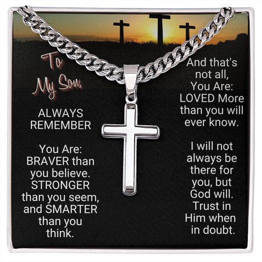 Son Gift Cross Necklace on Cuban Chain with Message Card - I Love Heartstrings