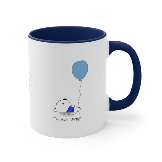 Teddy Bear Mug, Boy Bear with balloon, I'm Beary Sleepy Birthday Coffee cup, The perfect gift, Adorable sleeping bear cub - I Love Heartstrings