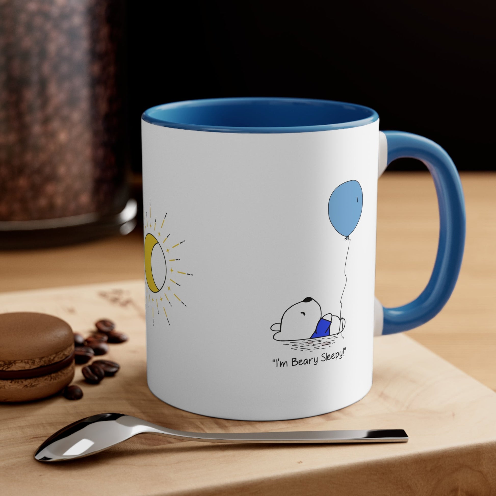 Teddy Bear Mug, Boy Bear with balloon, I'm Beary Sleepy Birthday Coffee cup, The perfect gift, Adorable sleeping bear cub - I Love Heartstrings