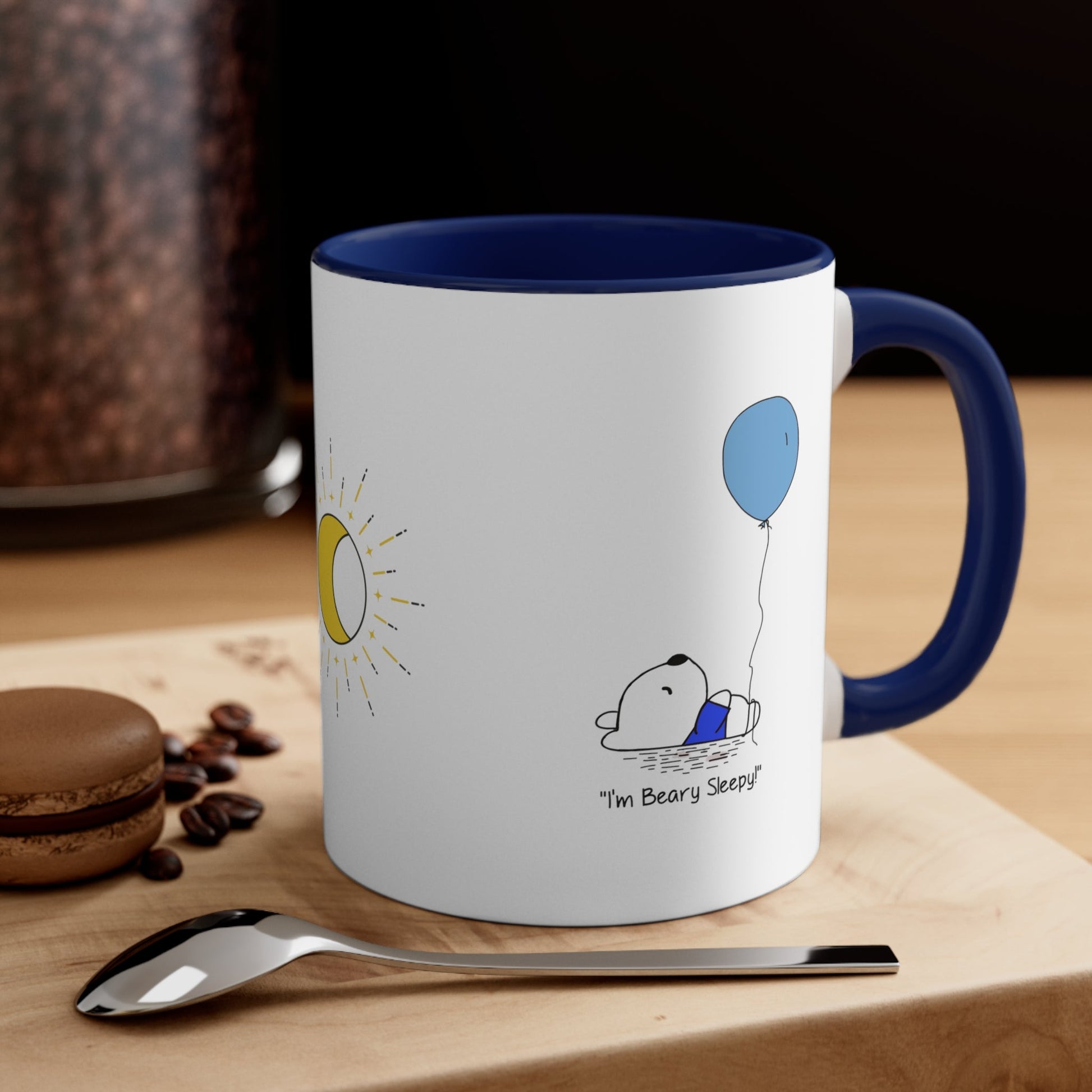 Teddy Bear Mug, Boy Bear with balloon, I'm Beary Sleepy Birthday Coffee cup, The perfect gift, Adorable sleeping bear cub - I Love Heartstrings