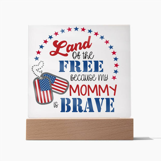 To Mommy Veteran Land of the Free Acrylic Plaque Patriotic gift LED Nightlight Military gift from kids to Mom, Stars and Stripes - I Love Heartstrings