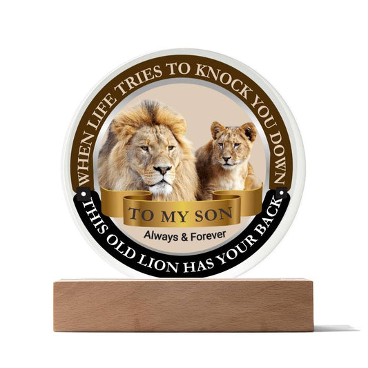 To My Son This Old Lion Has Your Back Acrylic Plaque from Dad - I Love Heartstrings