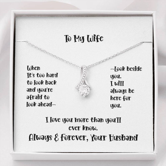 To My Wife Cubic Zirconia Ribbon Necklace CZ necklace for wife Cubic Zirconia Jewelry gift - I Love Heartstrings